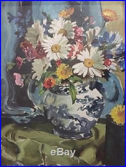 Beautiful original still life oil on canvas signed indistinctly & dated 1951