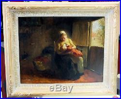 Bernard de Hoog Mother Nursing Child Original Art Oil on Canvas Dutch 1863-1943
