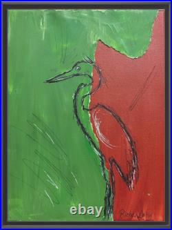 Bird Drawing Rutenberg Original Signed Mixed Media Art Painting Canvas 9x12 037