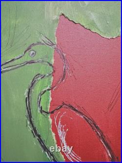 Bird Drawing Rutenberg Original Signed Mixed Media Art Painting Canvas 9x12 037