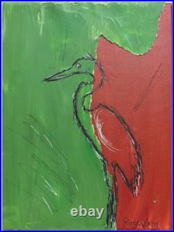 Bird Drawing Rutenberg Original Signed Mixed Media Art Painting Canvas 9x12 037