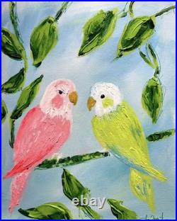 Birds Couple 11x14 Canvas Original Artwork Home Decor Fine Art Expressionist