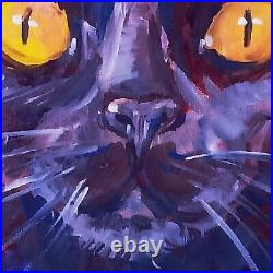 Black Cat Painting on Canvas Original Feline Portrait Impressionism Collectible
