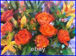 Blooming Rose Painting Original Floral Oil On Canvas Impressionist Art 16x12