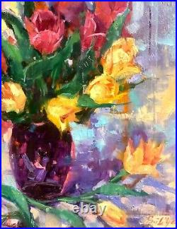 Blooming tulips Painting Original Floral Oil On Canvas Impressionist Art 12x16