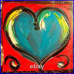 Blue Heart On Red Original Oil Painting Abstract Modern Art 45y6yef