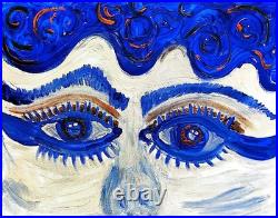 Blue Lady Eyes Unique Abstract Expressionism Wall Art Canvas Acrylic 11x14