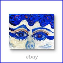 Blue Lady Eyes Unique Abstract Expressionism Wall Art Canvas Acrylic 11x14