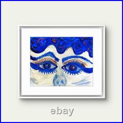 Blue Lady Eyes Unique Abstract Expressionism Wall Art Canvas Acrylic 11x14