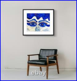 Blue Lady Eyes Unique Abstract Expressionism Wall Art Canvas Acrylic 11x14
