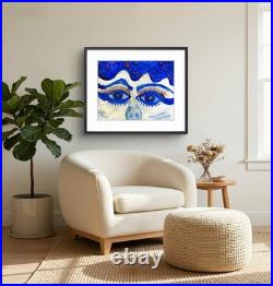 Blue Lady Eyes Unique Abstract Expressionism Wall Art Canvas Acrylic 11x14
