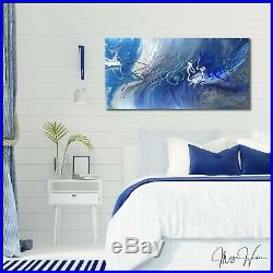 Blue ORIGINAL Modern Canvas Resin Art Abstract Wall Painting Signed US X Willis