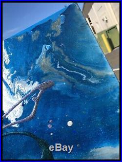 Blue ORIGINAL Modern Canvas Resin Art Abstract Wall Painting Signed US X Willis