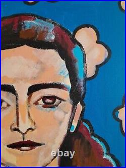 Blue Portrait of Woman Acrylic on Canvas 14x18 Original Contemporary Artwork