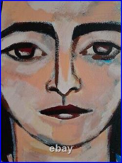 Blue Portrait of Woman Acrylic on Canvas 14x18 Original Contemporary Artwork