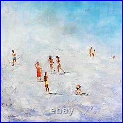 Blue Summer Beach, Seascape Wall Art, Signed Seascape, Original Oil Painting