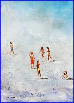Blue Summer Beach, Seascape Wall Art, Signed Seascape, Original Oil Painting