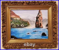 Boats In The Bay Original Oil Painting Framed MCP Michael C. Pitts Landscape