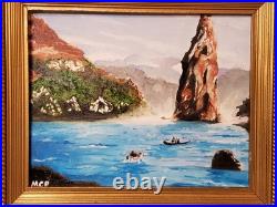 Boats In The Bay Original Oil Painting Framed MCP Michael C. Pitts Landscape