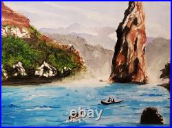 Boats In The Bay Original Oil Painting Framed MCP Michael C. Pitts Landscape