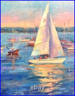 Boats Original Oil Painting Impasto Artwork seascape Impressionist Art
