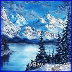 Bob Ross Style Original Oil Painting Blue Majestic on 48x48 inch canvas