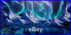 Bob Ross Style Original Oil Painting Northern Lights on HUGE 24x48 inch canvas