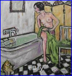 Bobbed Beauty Bathtime Original Oil Painting on Canvas by Jane Murray