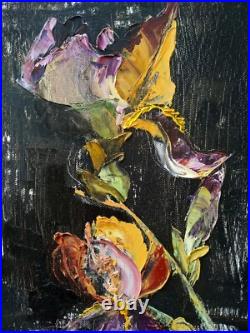 Bold Floral Art Irises, Original Oil Painting on Canvas, 14x14 in