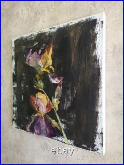 Bold Floral Art Irises, Original Oil Painting on Canvas, 14x14 in