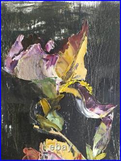 Bold Floral Art Irises, Original Oil Painting on Canvas, 14x14 in