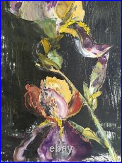 Bold Floral Art Irises, Original Oil Painting on Canvas, 14x14 in