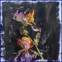 Bold Floral Art Irises, Original Oil Painting on Canvas, 14x14 in