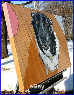 Border Collie Dog Portrait Original Acrylic Animal Painting On Canvas Signed