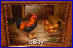 Borofsky Rooster And Hen Family Original Oil On Canvas Painting