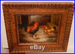 Borofsky Rooster And Hen Family Original Oil On Canvas Painting