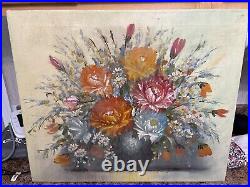 Bouquet Flowers Painting In Vase Signed By Y. Rose