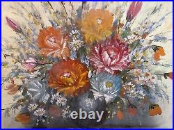 Bouquet Flowers Painting In Vase Signed By Y. Rose