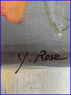 Bouquet Flowers Painting In Vase Signed By Y. Rose