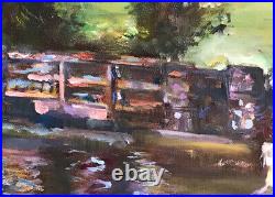 Bridge, Pond, 24x20, Original, Oil, Painting, Wood Frame, Art Gallery