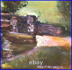 Bridge, Pond, 24x20, Original, Oil, Painting, Wood Frame, Art Gallery