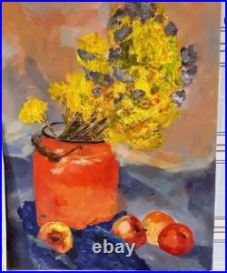 Bright Blooms in Red Pot Original Oil Painting on Canvas