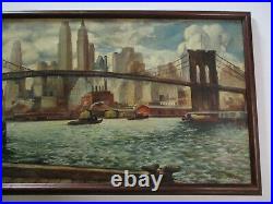 Brooklyn Bridge Oil Painting American Industrial Impressionist Regionalism Wpa