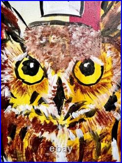 Brown Owl Painting Canvas Rutenberg Original 11x14 Expressionist Crowned 589