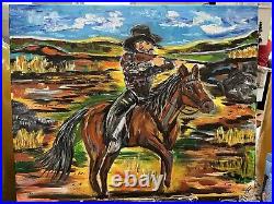 Buckshot 16x20 acrylic painting on canvas of a Cowboy. By Robyn Centanni