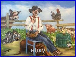 Buddy Ebsen Original Painting on Canvas Uncle Jed And Friends 18x24 Folk Art