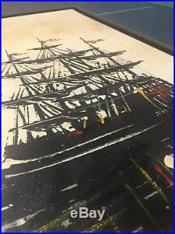 C Roberts Vintage Original Oil Painting On Canvas Signed Pair Of Pirate Ships