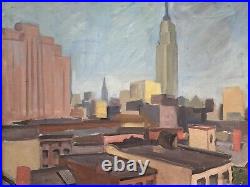 C1940s New York Modern School Painting Of New York City Empire State Building