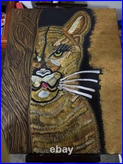 CK Original Signed gold Abstract Tiger Tree Acrylic Painting Canvas 2025