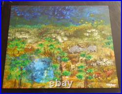 (CL 5) PAINTING ORIGINAL ACRYLIC ON CANVAS PANEL 16X20 Hidden Animals